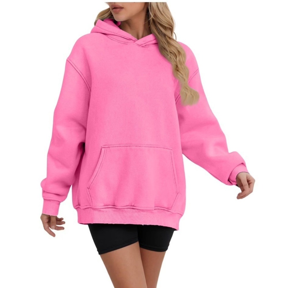 Oversized Pink Hoodie | Fleece Sweatshirt Bubblegum Pink | Size Medium